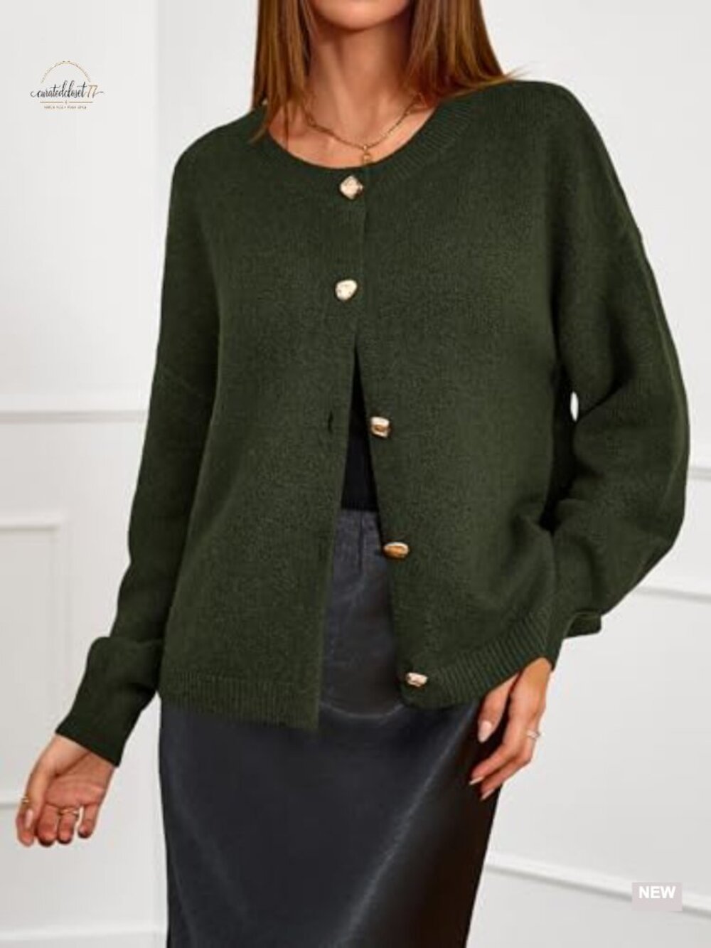 Oversized Open Front Gold Button Up Cardigan Sweater Jacket - Picture 3 of 6